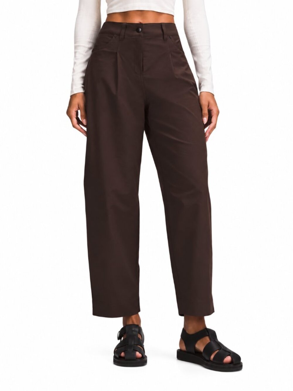 LULULEMON City Sleek Hi-Rise 27" Barrel-Leg Pant Espresso Sz 28 Light Utilitech